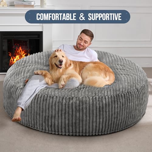 Hobestluk 5ft Bean Bag Chairs for Adults Large Beanbag Chair with Stripe Plush Cover Big Bean Bag Chair for Living Room Bedroom Dorm Office -Black