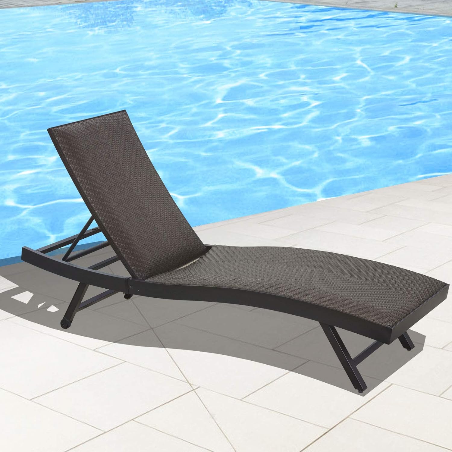Outdoor Chaise Lounge（2021 New）- Aluminum Wicker Padded Lounge Chairs with Wheels,Adjustable Back and Quick Dry Foam,for Patio,Poolside,Yard,Garden