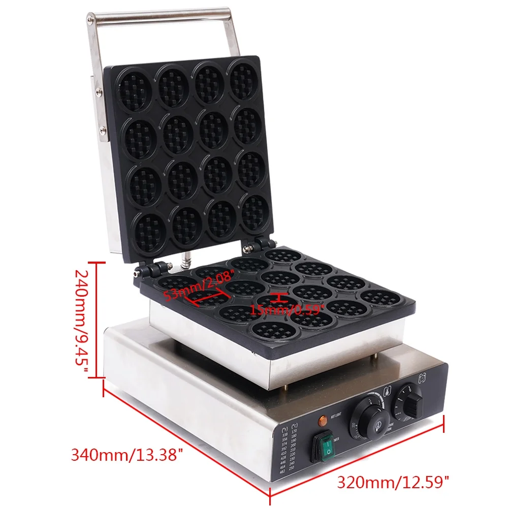 DENEST Commercial Electric Mini Round Waffle Maker Machine Nonstick 16 Grooves