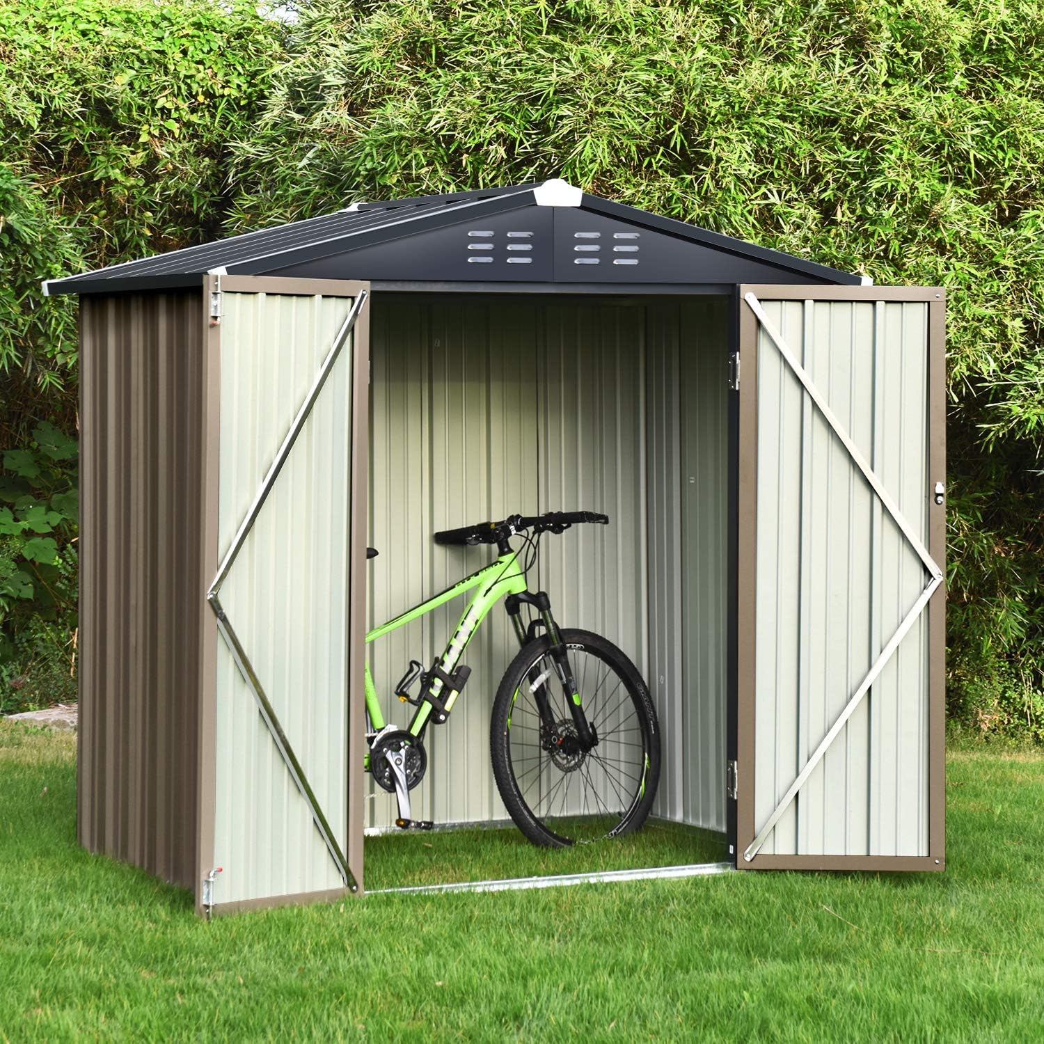 Catrimown Backyard 6x4 Storage Sheds, Galvanized Steel Outdoor Storage Shed with Air Vent and Lockable Door