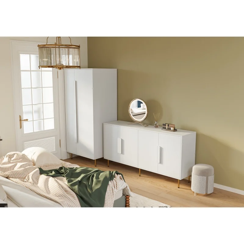 Sideboard Buffet Cabinet with Storage Modern Storage Cabinets with 2 Doors with Handle for Living Room Dining Room Entryway, White