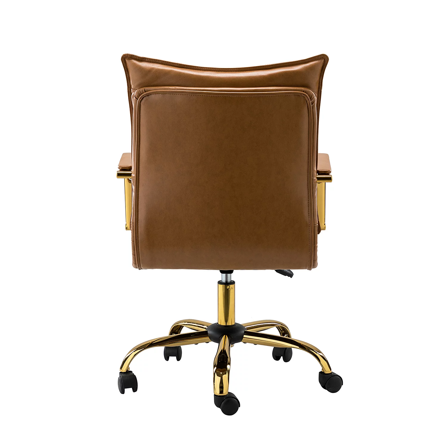 Modern Vegan Leather Home Office Task Chair with Tufted Mid Back  Armrest Swivel Adjustable Study Room Workstation Camel