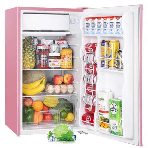 Upstreman 3.2 Cu.Ft Mini Fridge with Freezer, Single Door Mini Fridge, Dorm Fridge, Adjustable Thermostat, Mini Refrigerator for Bedroom, Office