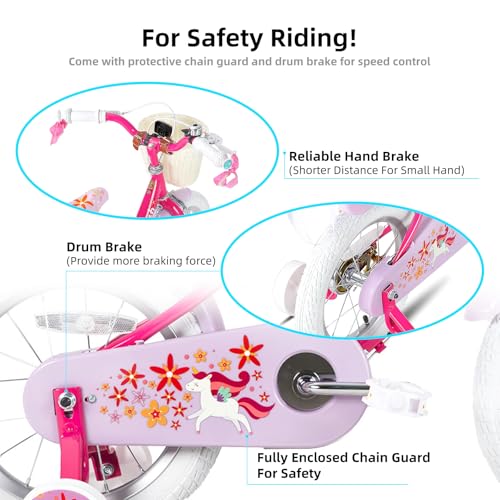 JOYSTAR Unicorn Kids Bike for Girls Ages 2-9 Years Old, 12 14 16 18 Inch Kids Bike with Training Wheels, Doll Seat, Streamers and Basket