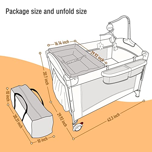 5 in 1 Baby Crib,Baby Bassinet, Bedside Cribs, Pack and Play with Bassinet and Changing Table