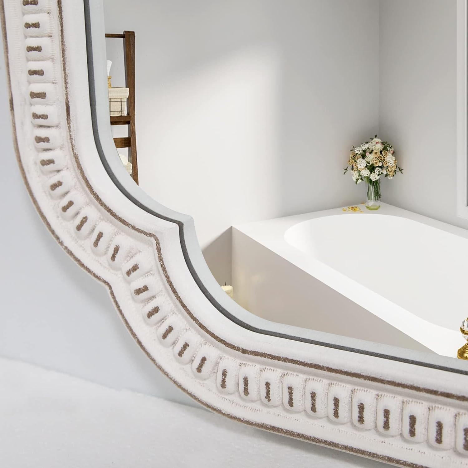 Farmhouse-Mirror, Large Wood Frame Wall-Mirror-Decorative with Arched Corners, 36 x 25 in Farmhouse Bathroom Vanity Mirror