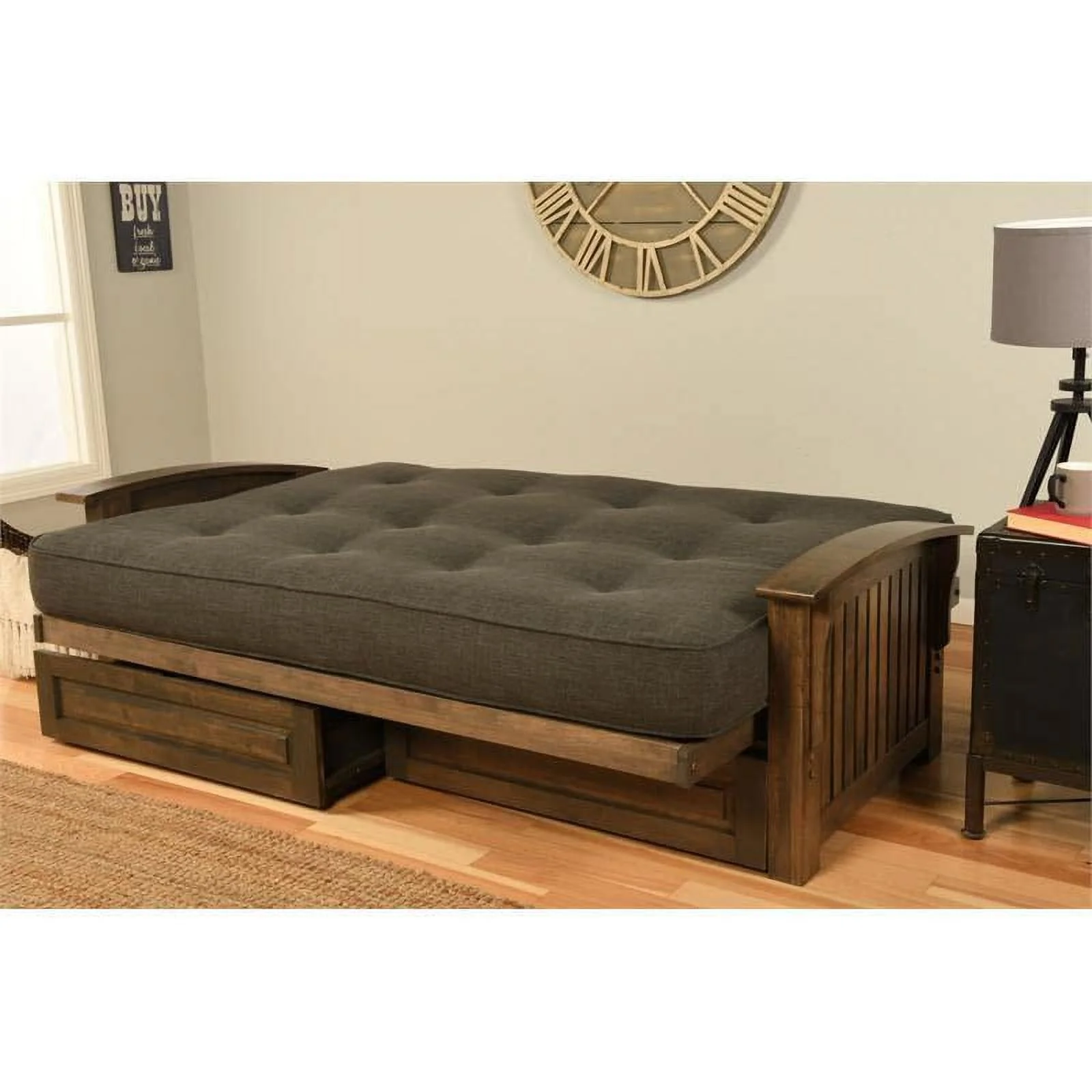 Kodiak Furniture Washington Queen-size Wood Storage Futon-Suede Black Mattress