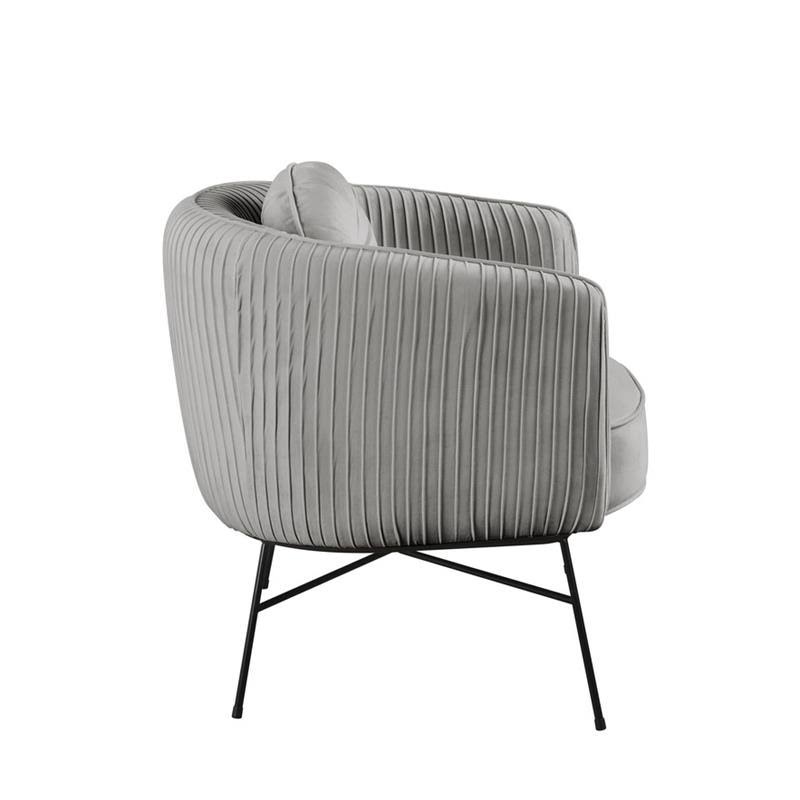 Lilola Home Scarlett Gray Velvet Barrel Accent Chair with Metal Base
