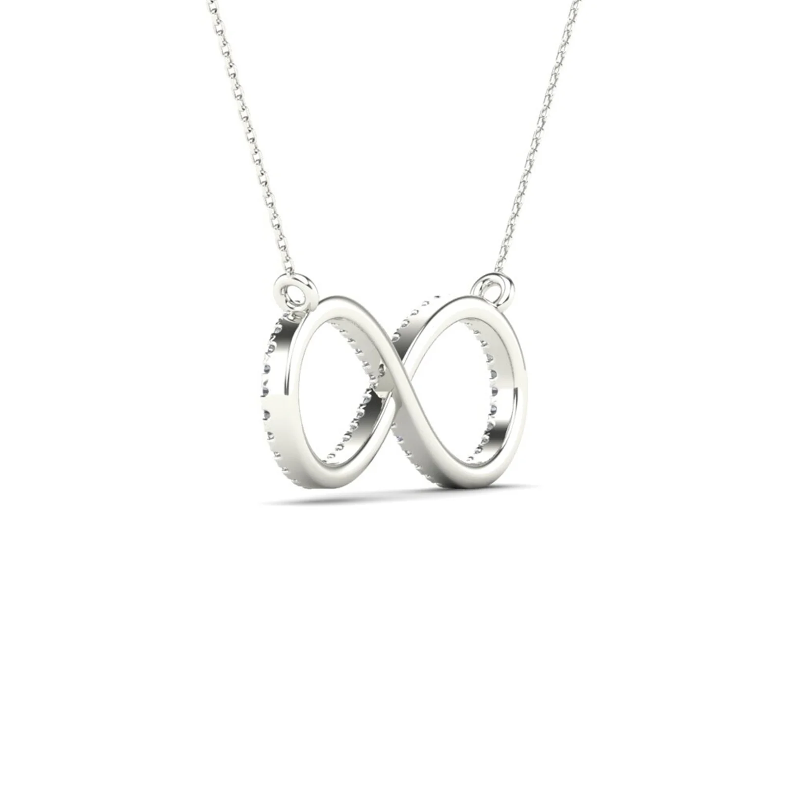 Anygolds 14K Real Solid Gold 0.18ctw Diamond Infinity Necklace Minimalist Pendant Chain Necklace - MNC0064W White Gold