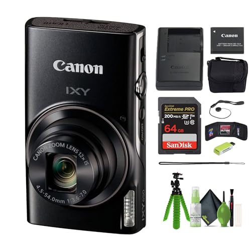 Canon PowerShot IXY 650 (ELPH 360) HS Compact Digital Camera 12x Optical Zoom IXY650 (Silver) Bundle + 64GB Memory Card + Camara Bag + Card Reader +