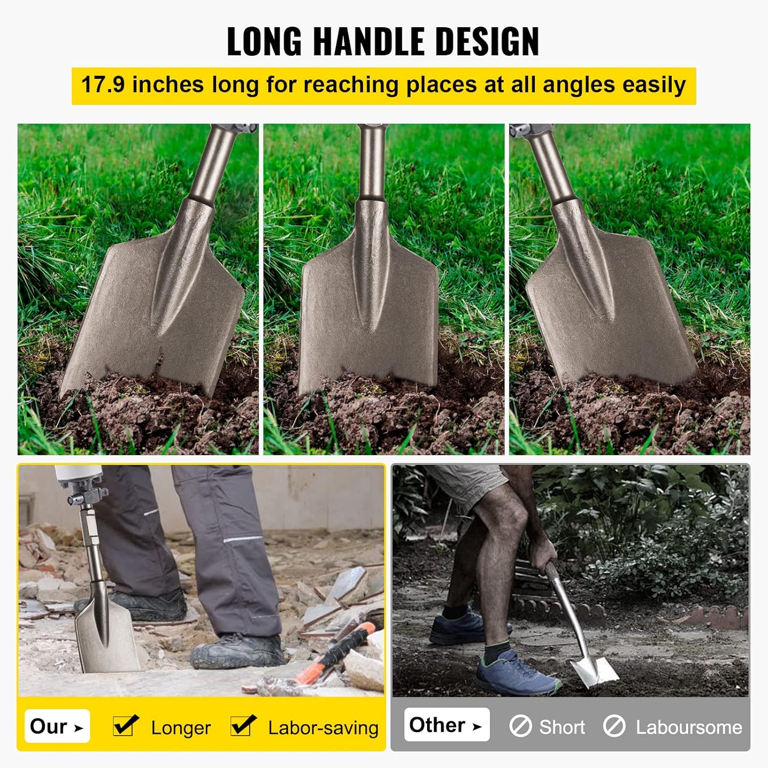VEVOR Clay Spade, 17.9" x 5.5" 1-1/8" Hex Shank, 40Cr Steel Jackhammer Bit for Electric Demolition Jack Hammer w/Carrying Case