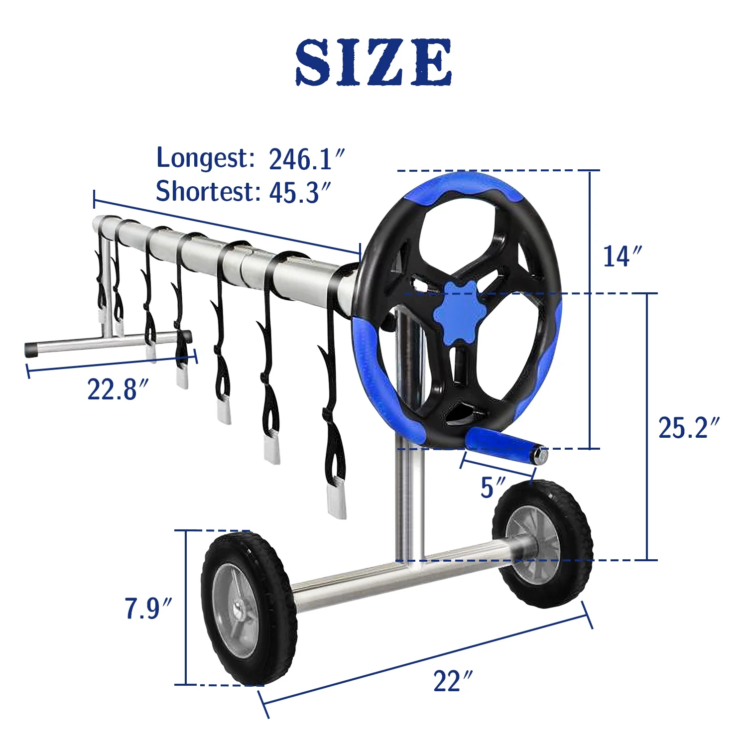 FULLWATT 20 Ft Pool Cover Reel Set Aluminum Inground Swimming Pool Solar Cover Blanket Reel Roller (Blue)