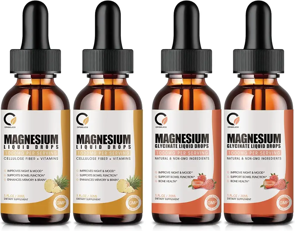 Magnesium Glycinate Liquid Drops for Women and Men,1000mg Liquid Magnesium Supplement with Bromelain, Vitamin B6, C, D