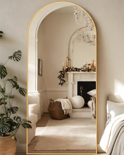 Full Length Mirror, 76"x34" Arched Floor Mirror Freestanding, Floor Standing Full Body Mirror with Stand for Bedroom
