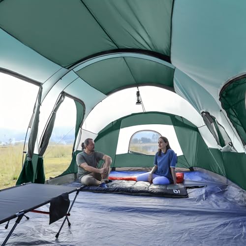 CAMPROS CP Tent 12-Person-Camping-Tents,3 Room Family Tents,Waterproof Windproof Family Tent with Top Rainfly,6 Large Mesh Windows,Double Layer