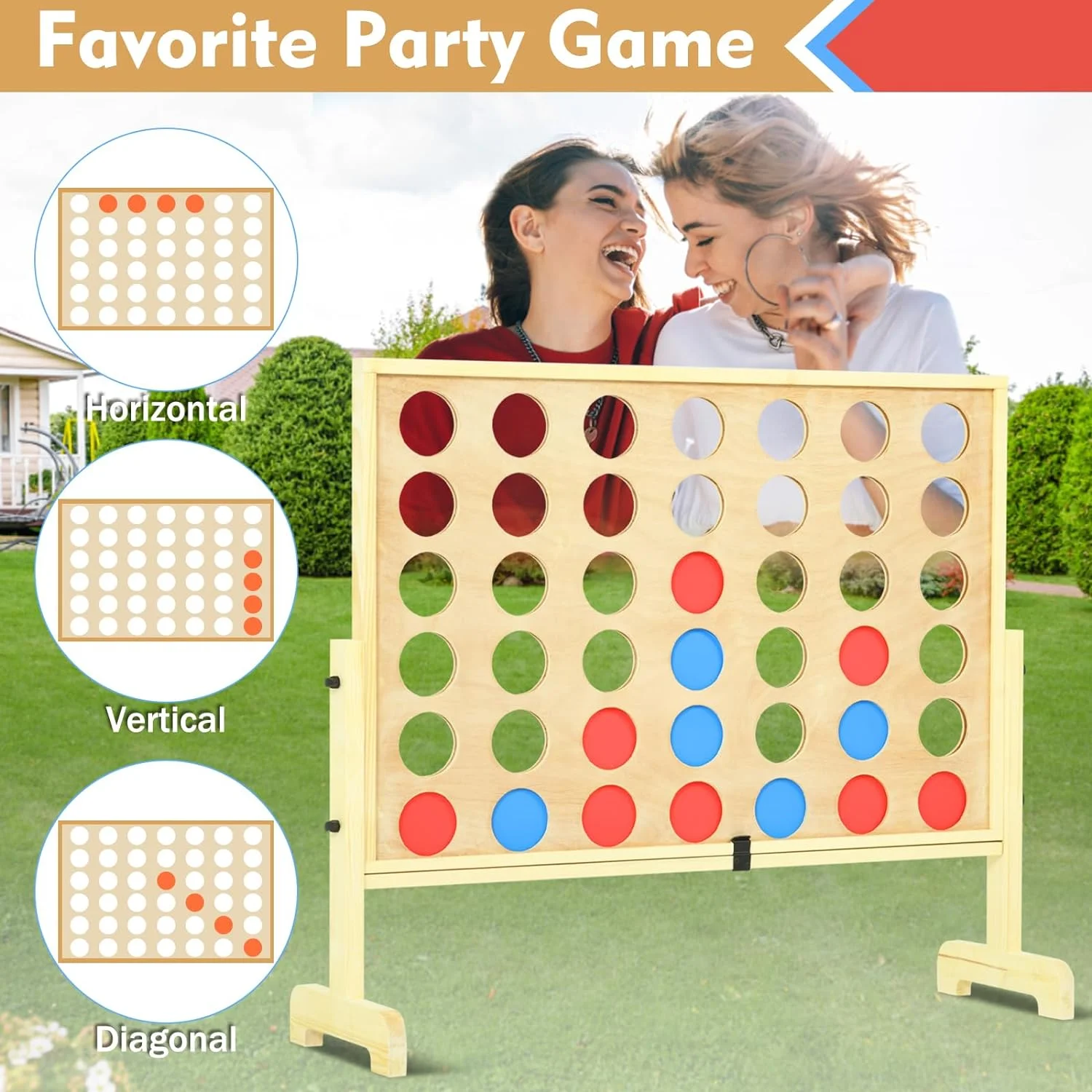 RayChee Premium Giant 4 in a Row Connect Games, Wooden Connect Four Game Jumbo, Connect 4 Giant Yard Game w/42 Pcs Chips