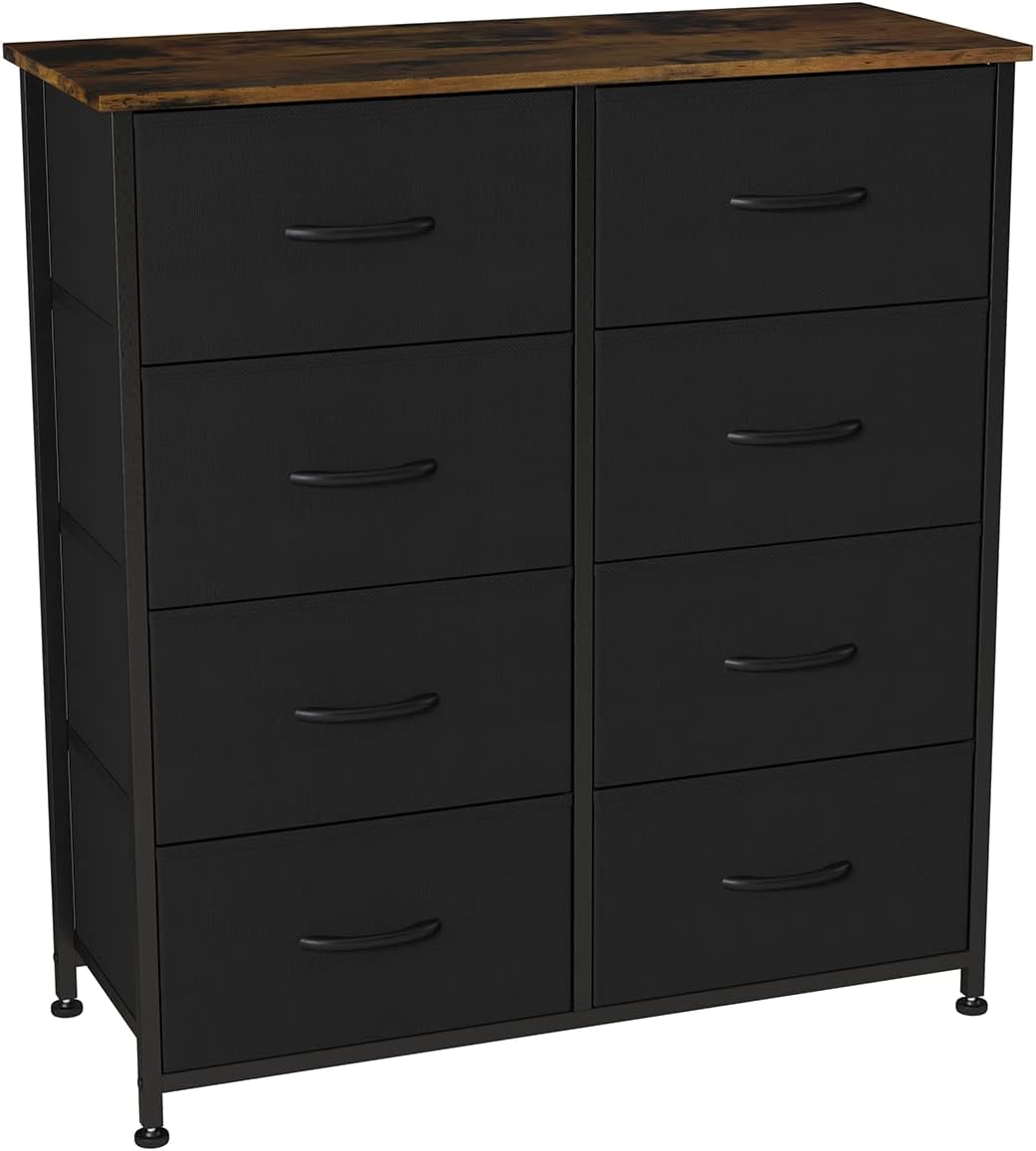 Somdot Dresser with 8 Easy Pull Drawers 4-Tier Wide Fabric Dresser Vertical Storage Tower Organizer Unit for Bedroom Office Laundry Closet Entryway