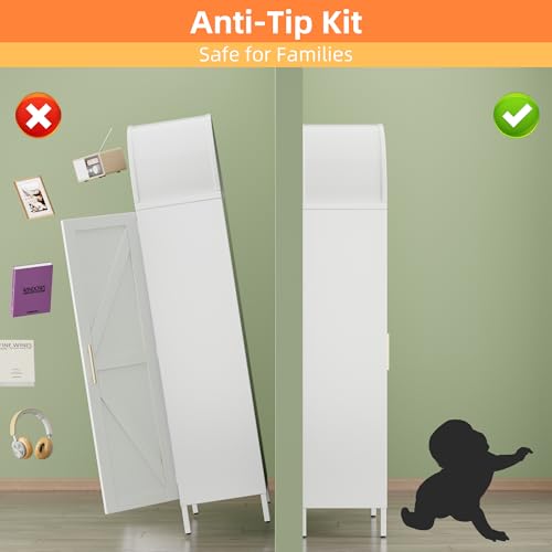 Tall Kitchen Pantry Cabinet, Metal Display Storage Cabinets with 4 Doors/2 Drawers for Kitchen Home Office Living Room, Assembly Required