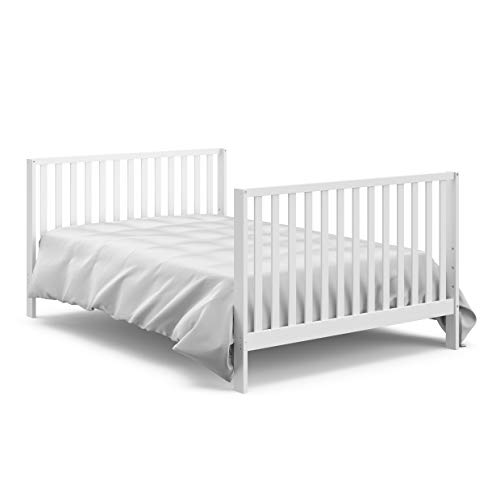 Storkcraft Orchard 5-in-1 Convertible Crib (White with Driftwood) – GREENGUARD Gold Certified, Canopy Style Baby Crib