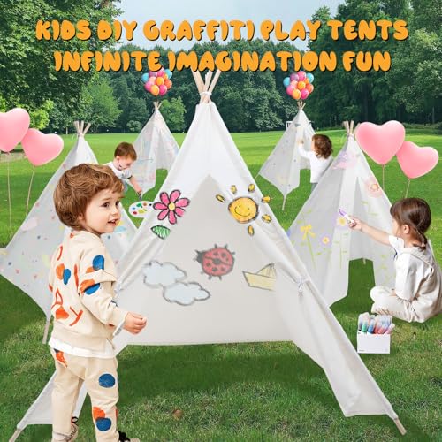 6 Pack Teepee Tent for Kids [Thickened] with Light String and Inflatable Airbed, Slumber Party Tents