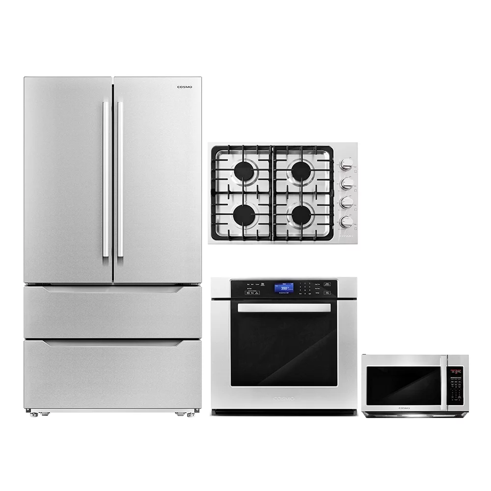 4 Piece Kitchen Package 30" Gas Cooktop 30" Single Electric Wall Oven 30" Over-The-Range Microwave & Energy Star French Door Refrigerator