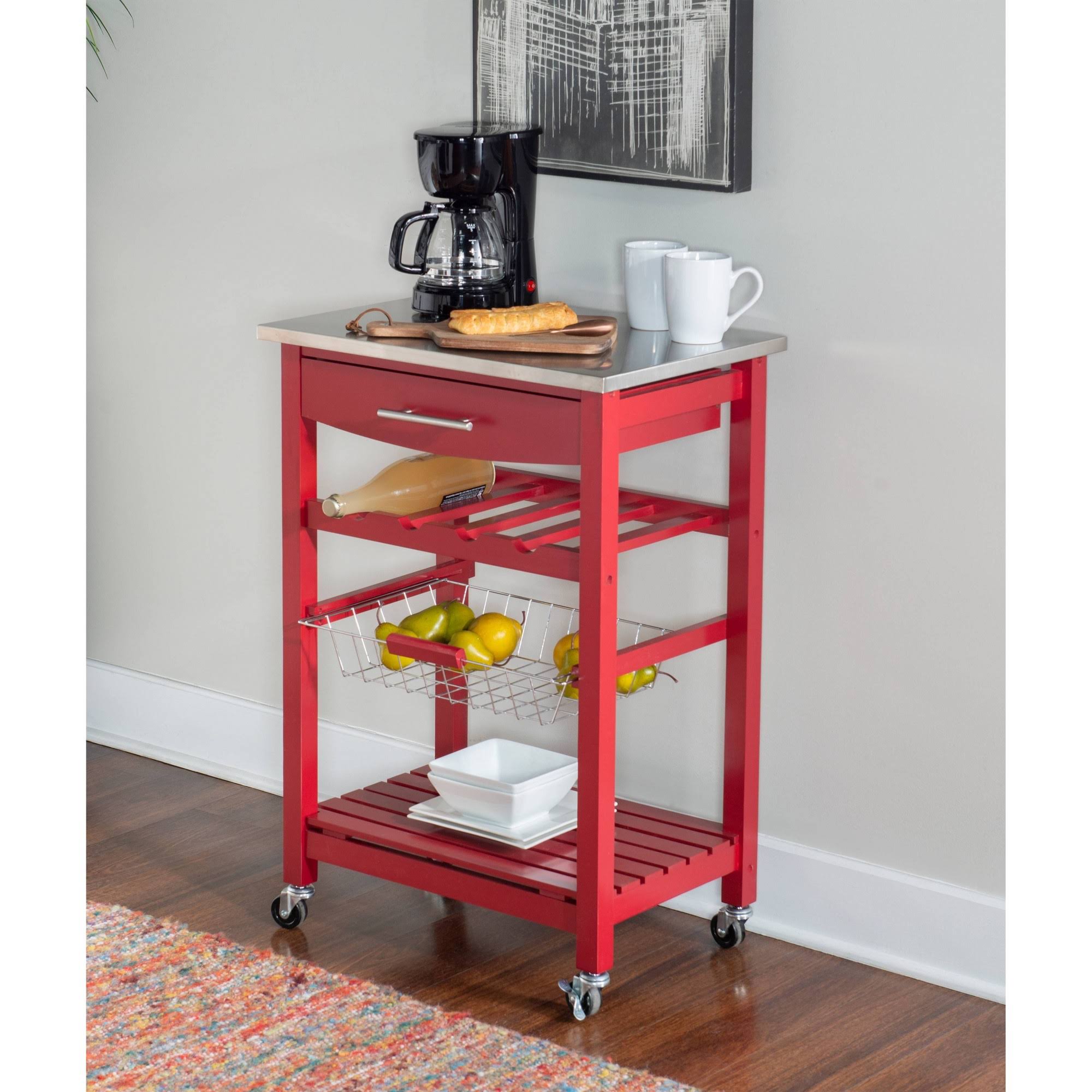 Linon Clarke Kitchen Bar Cart, Red