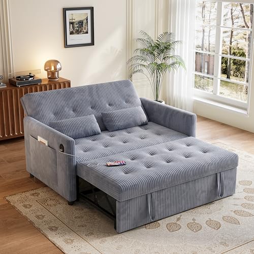 Sofa Bed, Loveseat 3-in-1 Sleeper Sofa with Pull Out Bed, Pockets and USB