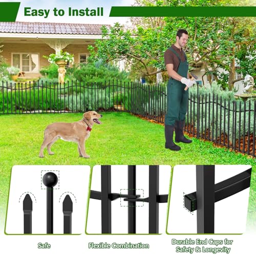 8 Panels Tall No Dig Garden Fence - 40in H x 18ft L, Reinforced Square Tube Rustproof Animal Barrier