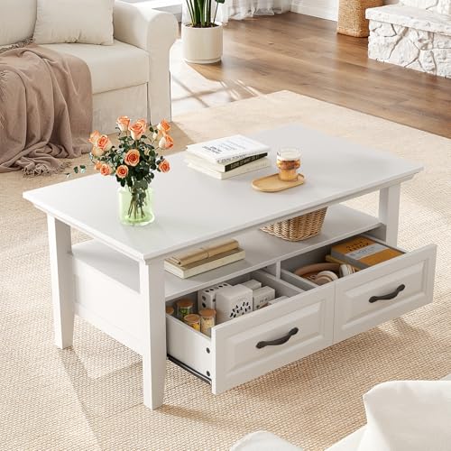 Marsail Lift Top Coffee Table with Open & Hidden Storage, Modern Fluted Coffee Table with Smooth Lift Mechanism