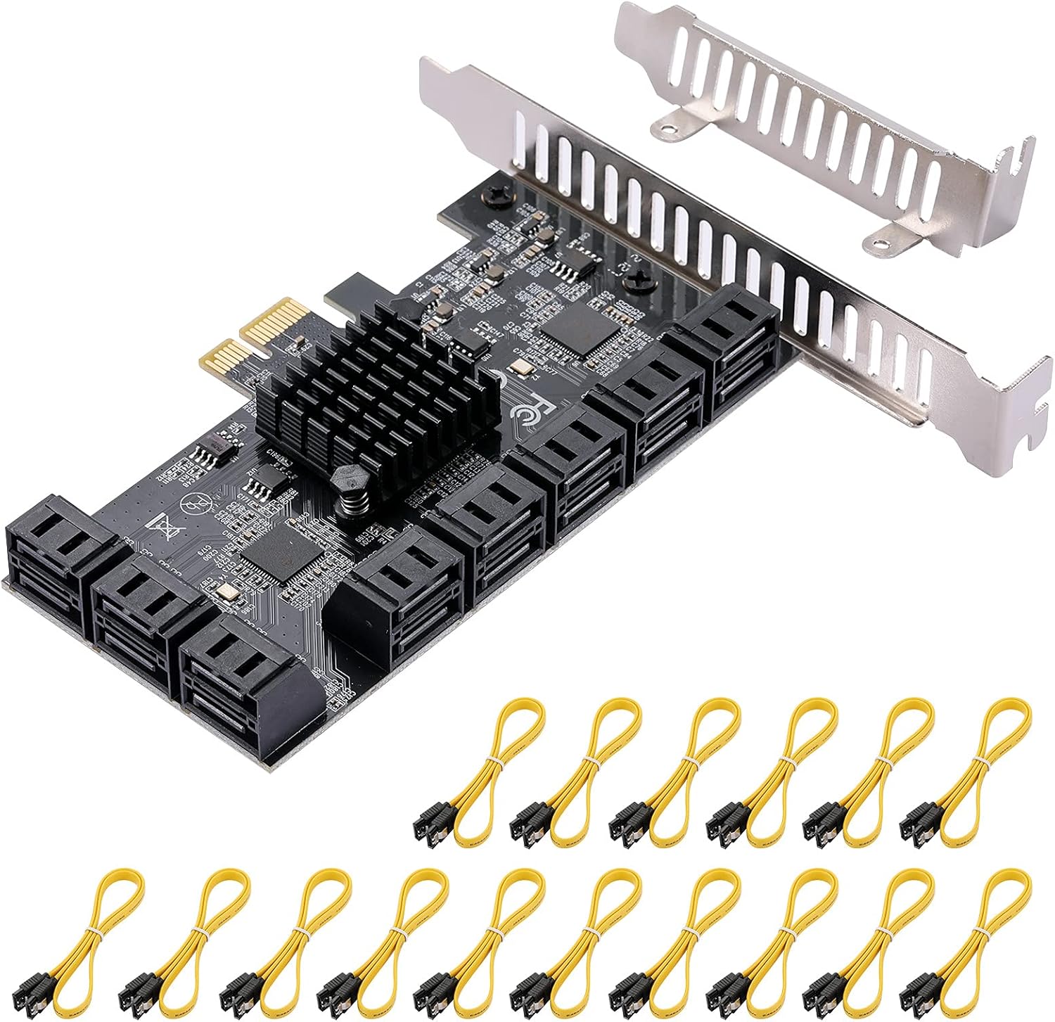 JKTINK PCI Express to 16 ports1X Card, 6 Gbps SATA 3.0 Controller, PCIe Expansion Card, Non-Raid, Supports HDDS