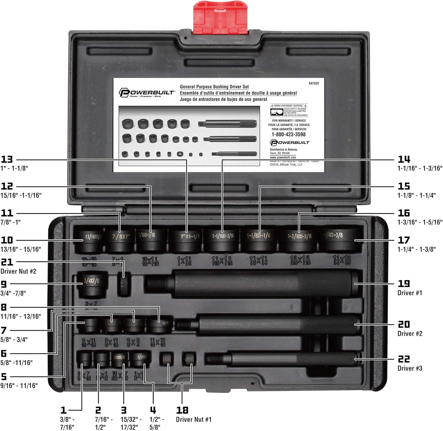 Powerbuilt General Purpose Bushing Driver Tool Kit, Tool Set to Install and Remove Press-in Bushings, Cars, Trucks, Tractors, Vehicles