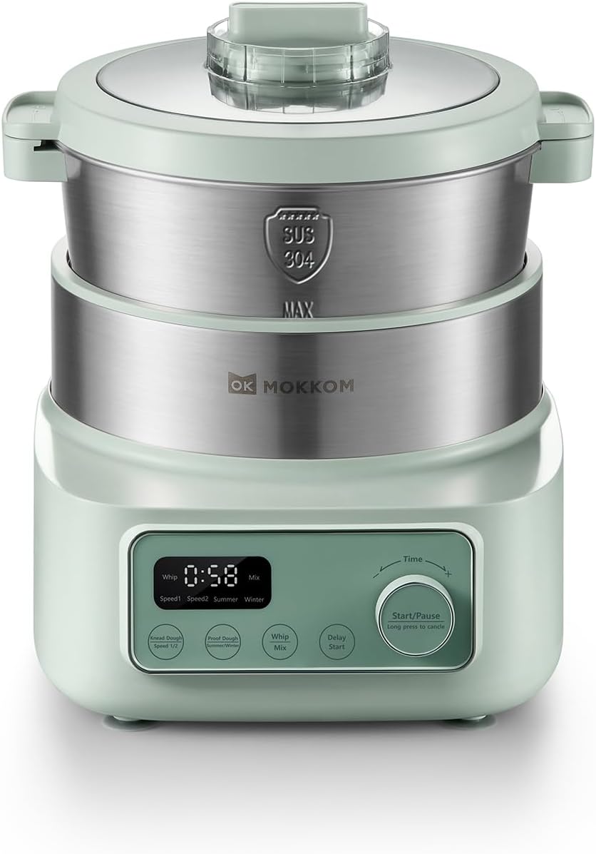 Electric Dough Maker with Proof Dough Function, Microcomputer Timing, 4.5Qt 304 Stainless Steel Bowl, Dough Mixer with Stuffing Blade, Green