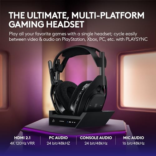 Logitech G Astro A50 Omni-Platform Wireless Gaming Headset + Base Station for PS5, Xbox, PC: PLAYSYNC Audio Switcher,