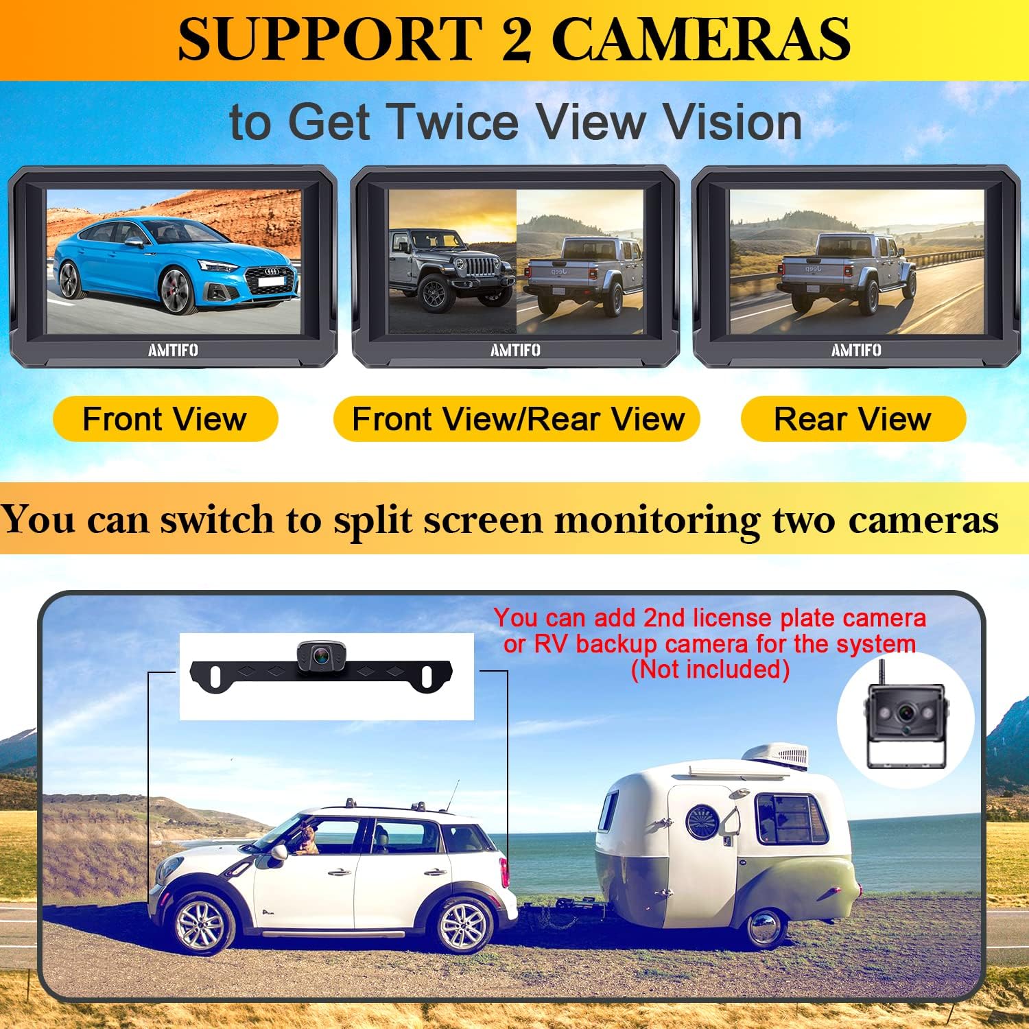 Wireless Backup Camera for Car HD 1080P Truck Bluetooth Backup Camera 5 Inch Split/Full Monitor Rear View System with Digital Signal