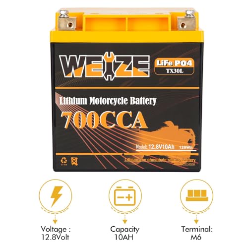 Weize Lithium YTX30L-BS, 700A Lithium LiFePO4 YTX30L Motorcycle Battery, 12V 10AH ATV, UTV, Jet Ski, Scooter, Lawn Mower, Tractor, Generator Battery
