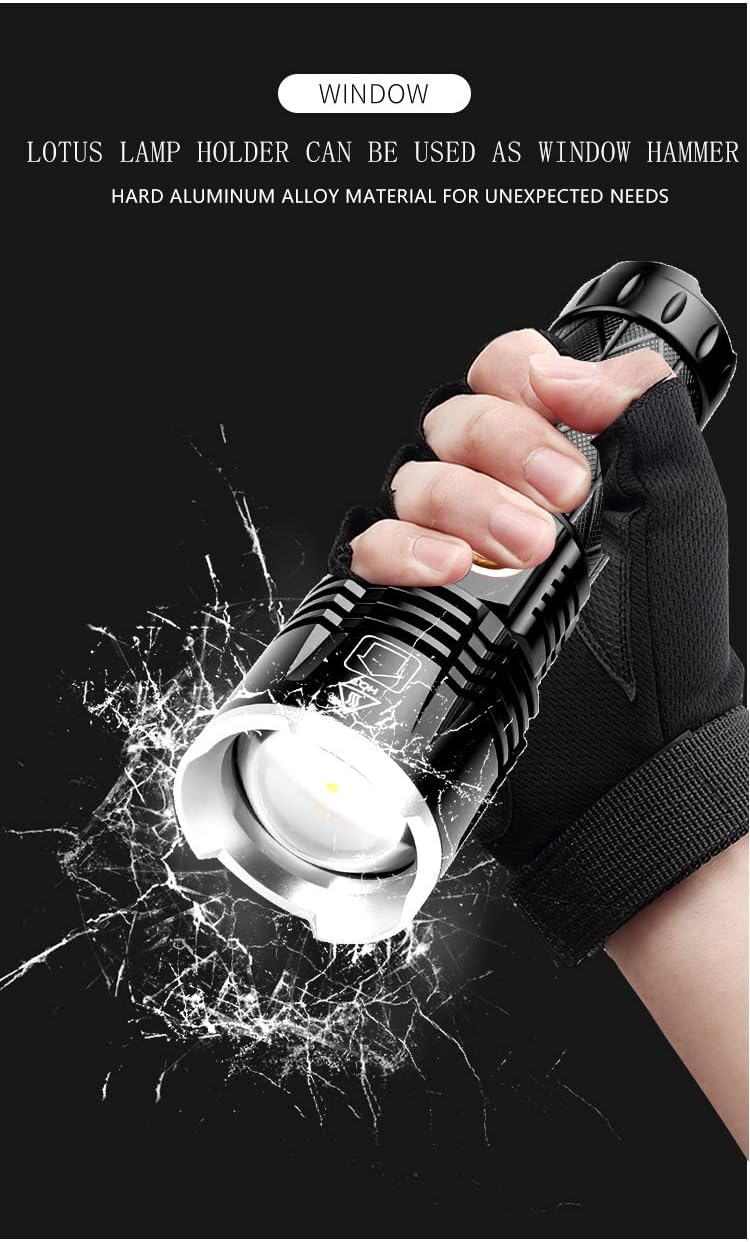 High Power XHP90 LED Flashlight 30000 Lumens Ultra Bright XHP90 LED Handheld Flashlight USB Type-C Rechargeable Torch Adjustable Zoomable Waterproof