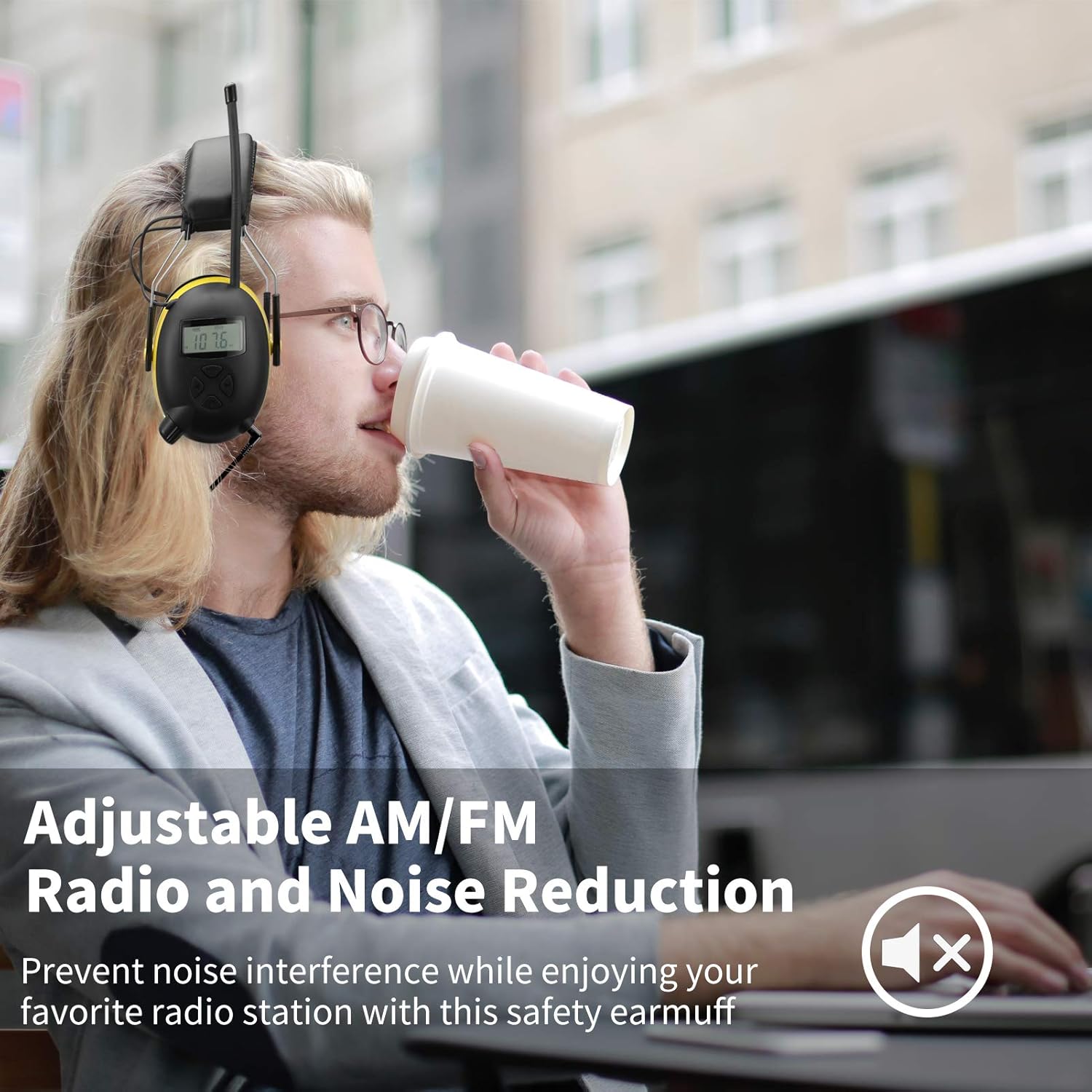 Smoostart Am/Fm Radio Hearing Protector, Noise Reduction Safety Ear Muffs, 30db Noise Cancelling Ear Protection with Digital Display for Mowing