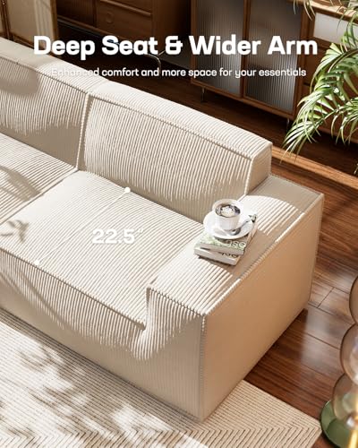 Marsail 142" Oversized Deep U Shaped Modular Sofa, Corduroy Cloud Couches with Deep Seats and High-Back Design