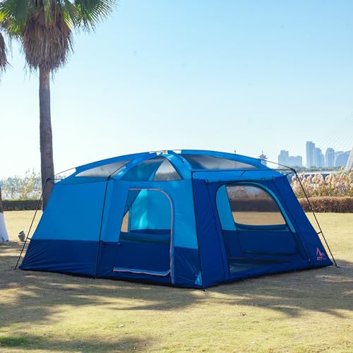 KTT Extra Large Tent 10-12-14 Person(Style-B),Family Cabin Tents,2 Rooms,3 Doors and 3 Windows with Mesh,Straight Wall,Waterproof,Double Layer