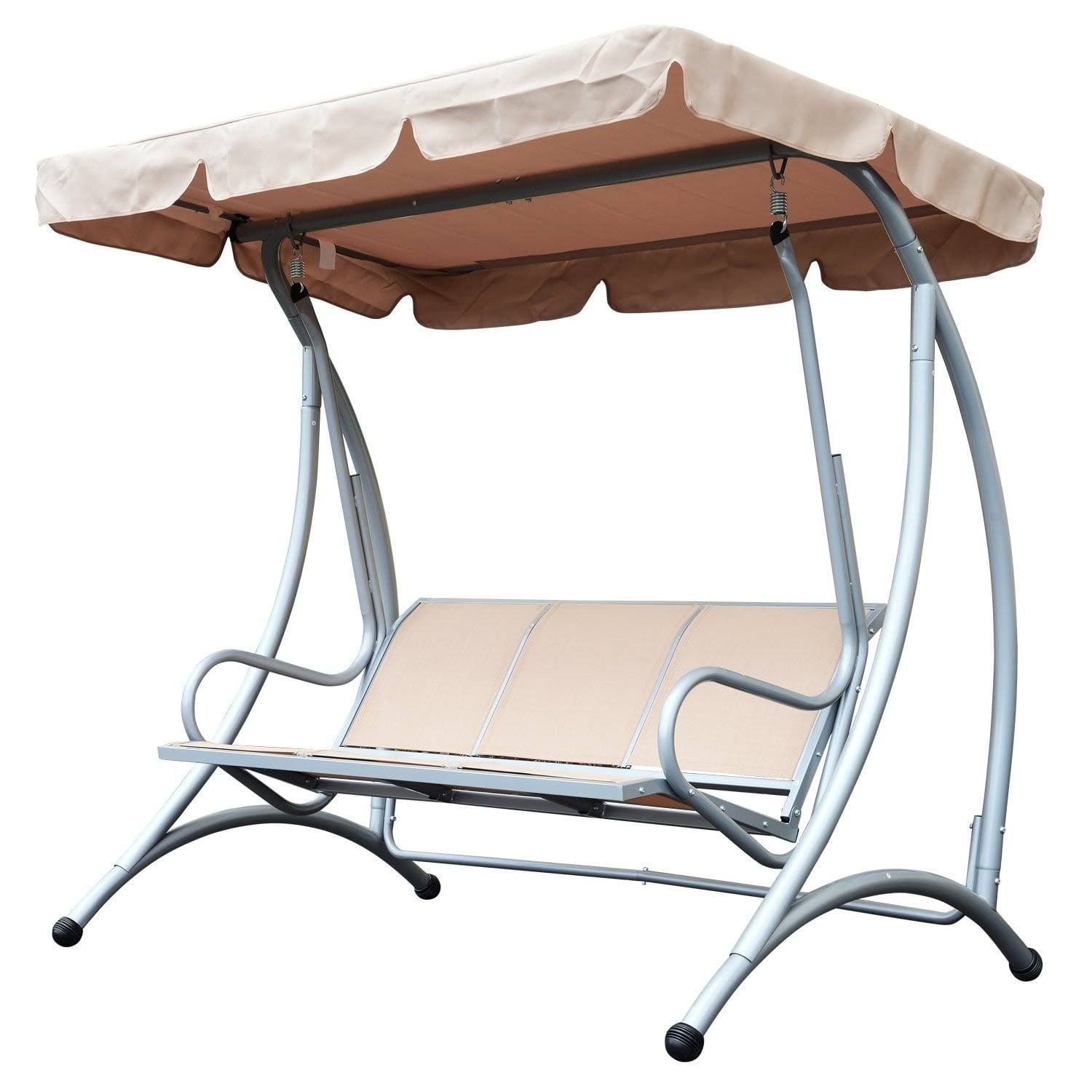 Outsunny 3 Person Steel Outdoor Patio Swing Chair with Canopy - Beige