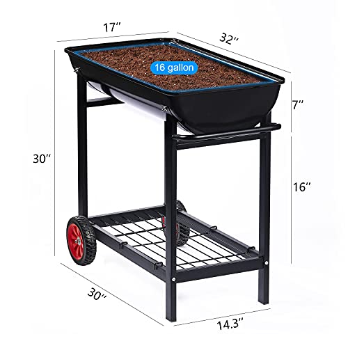 Aveyas Metal Raised Planter Box on Wheels with Gardening Kit, Elevated, Mobile Garden Bed Cart with Legs -Compatible with Indoor & Outdoor Patio