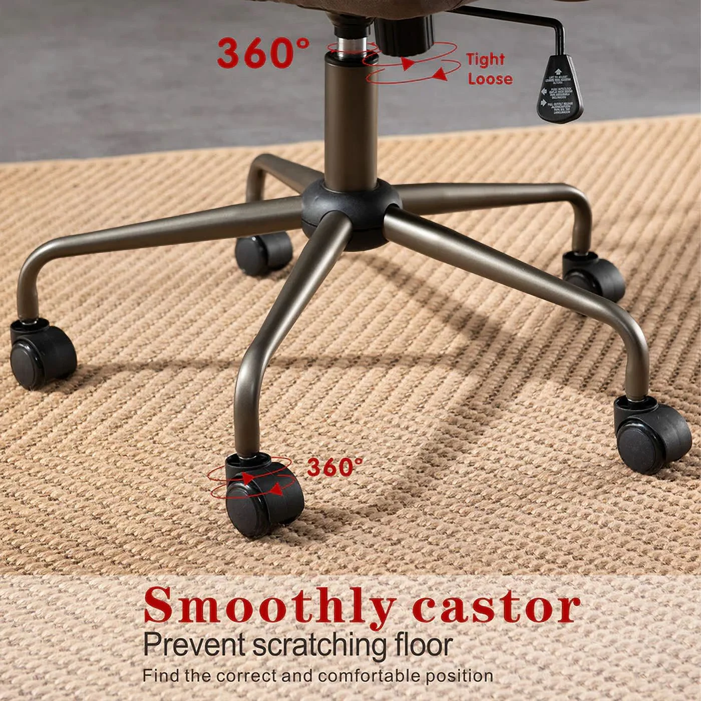 HOOOWOOO Home Office Desk Chair with Wheels Suede Fabric Cross Legged Simple Wide Seat Chair