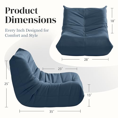 Bean Bag Chair for Adults - Suede & Microfiber Fireside Floor Chair, Comfortable Corner Lounge Sofa for Living Room, Bedroom, Office (3-Seater, Beige)