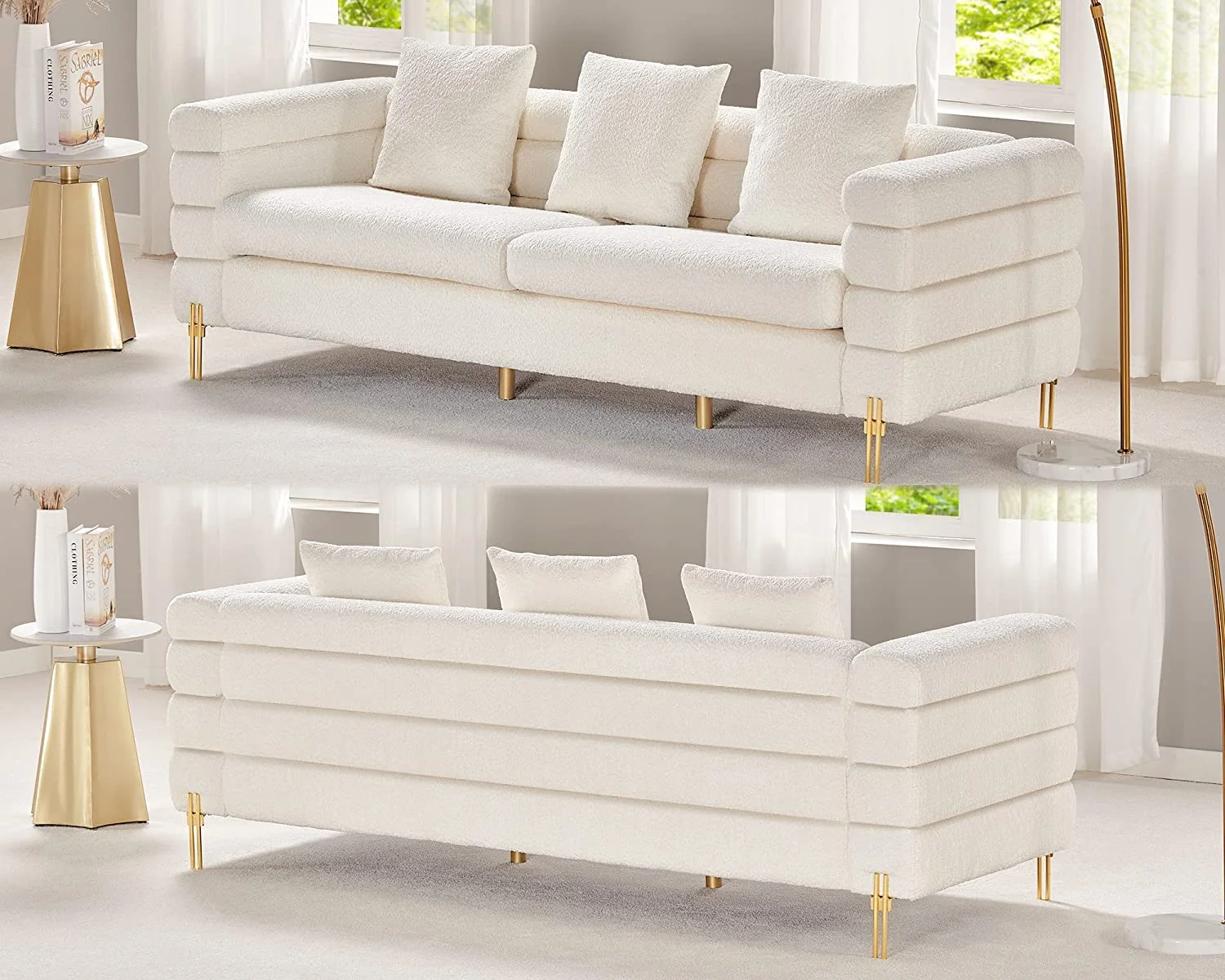 AMERLIFE Sofa, Oversized Sofa- 85 inch, 3 Seater Sofa Comfy Sofa for Living Room- White Deep Seat Sofa, Boucl&eacute; Couch