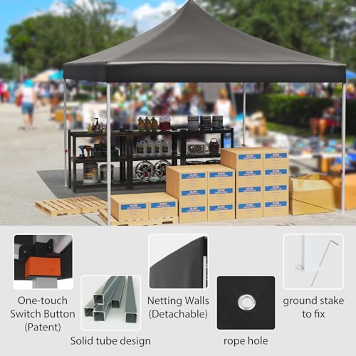 Commercial Canopy Tent 10*10ft,Instant Gazebo Tent, Outdoor Portable Shelter With 3 Sidewalls, Windows, Wheeled Bag,Stakes and Ropes