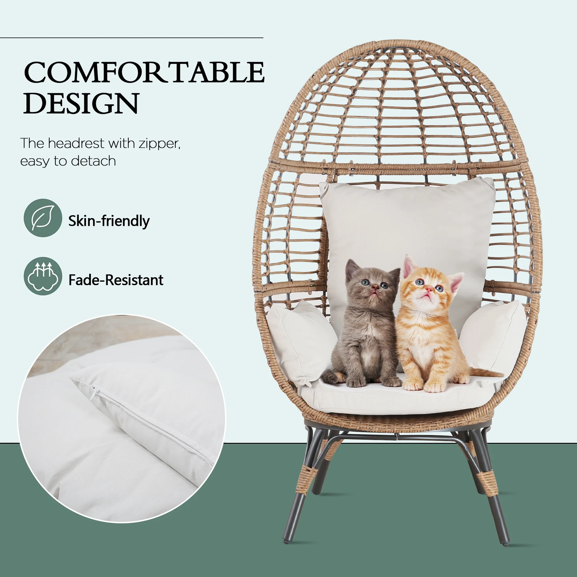 Ulax Furniture Outdoor Patio Wicker Egg Chair Indoor Tear Drop All-Weather Rattan Chair with 4 Cushions for Patio, Backyard, Living Room