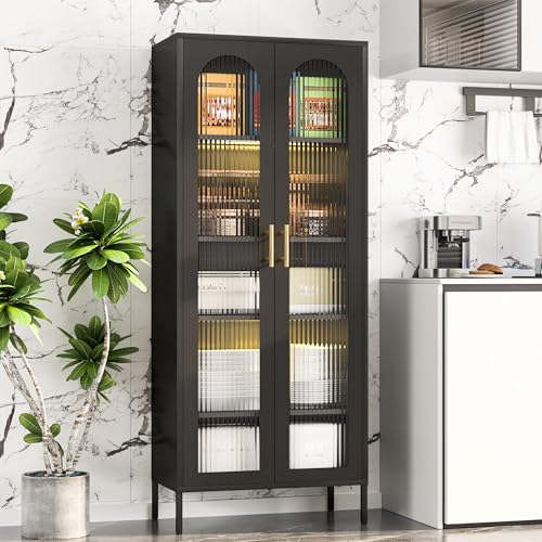 71" Display Cabinet with Glass Doors, Curio Cabinet with 4 Adjustable Shelves, Glass Cabinet Display Cases for Collectibles