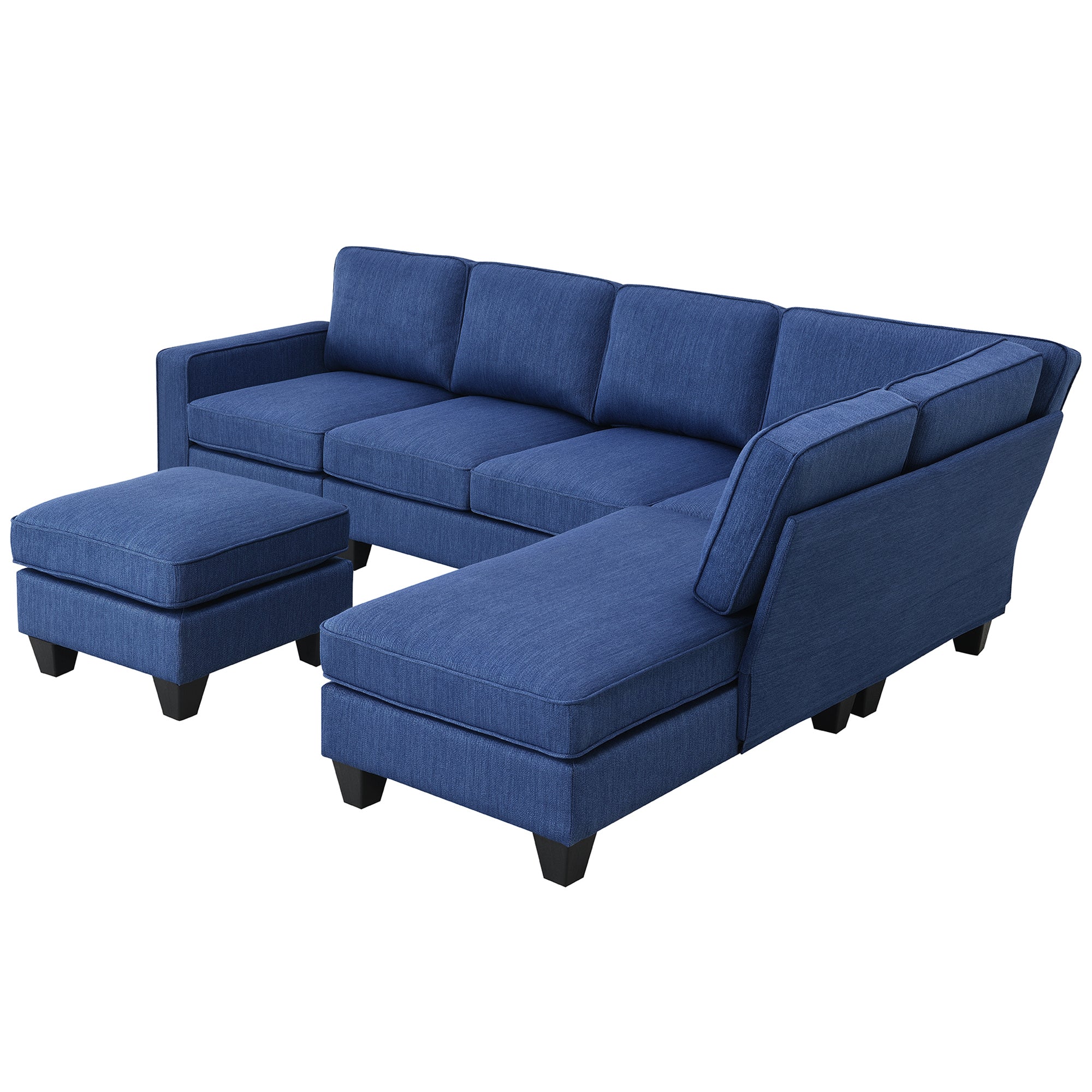 Vortex 7-seat Linen Fabric L-shaped Sectional Sofa - Blue