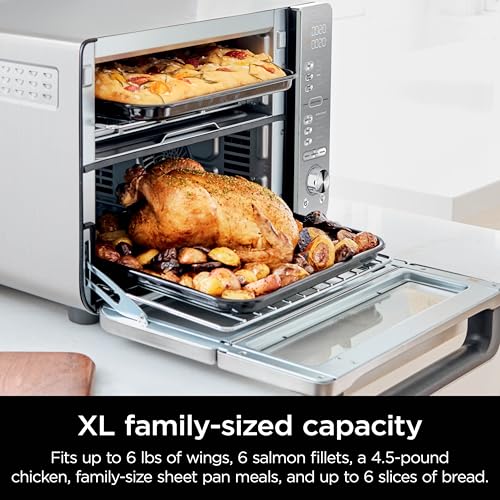 Ninja DCT451 12-in-1 Smart Double Oven with FlexDoor, Thermometer, FlavorSeal, Smart Finish, Rapid Top Convection and Air Fry Bottom , Stainless Steel