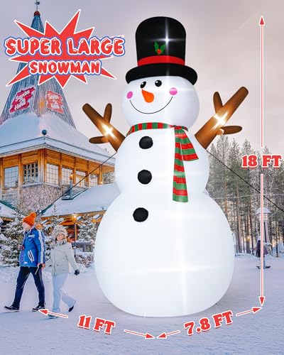 16FT Christmas Inflatable Snowman Outdoor Decorations, Giant Christmas Snowman, Holiday Blow Up Yard Decor with LED Lights